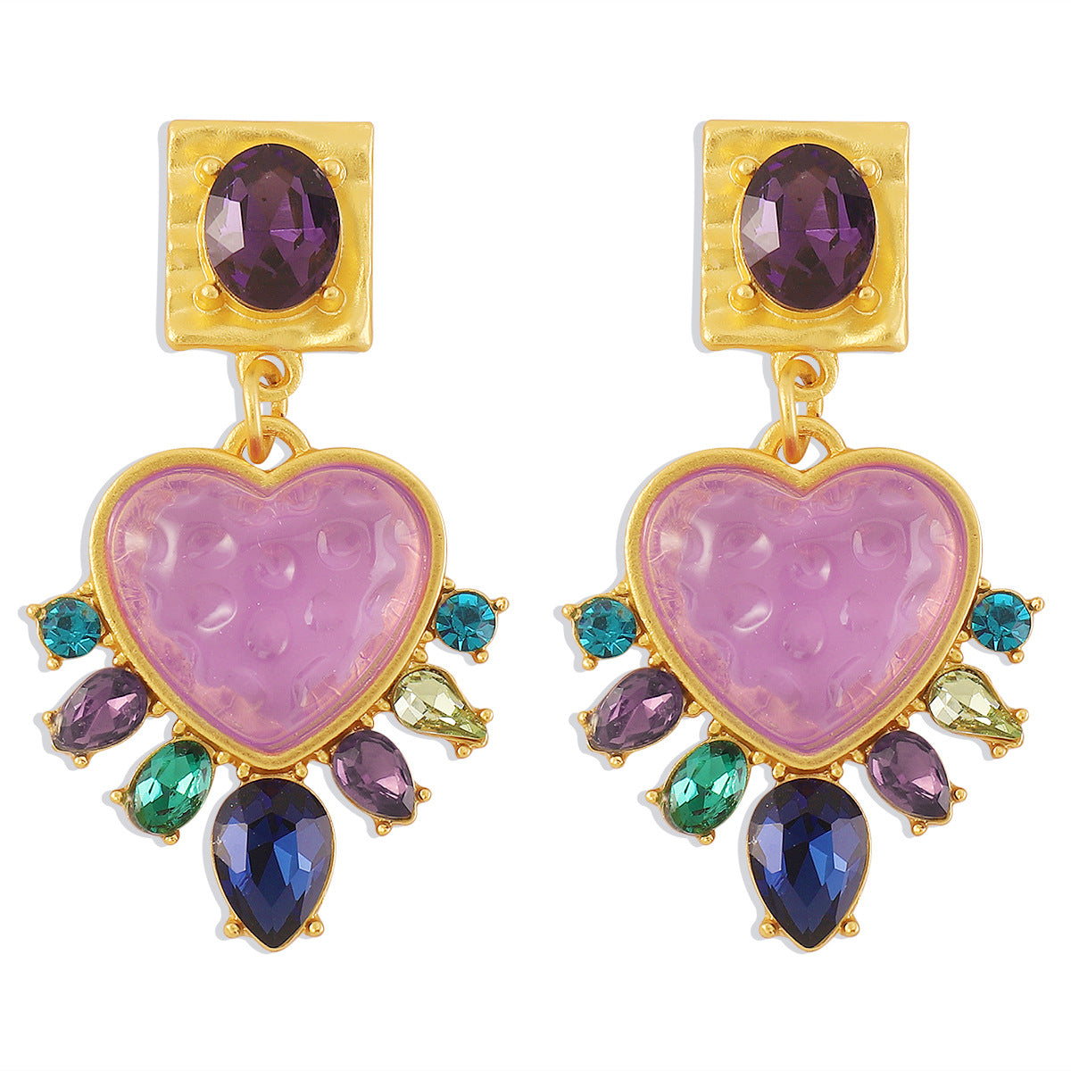 Pendientes de resina con incrustaciones de diamantes de imitación y baño de oro, estilo geométrico retro de Hong Kong para mujer