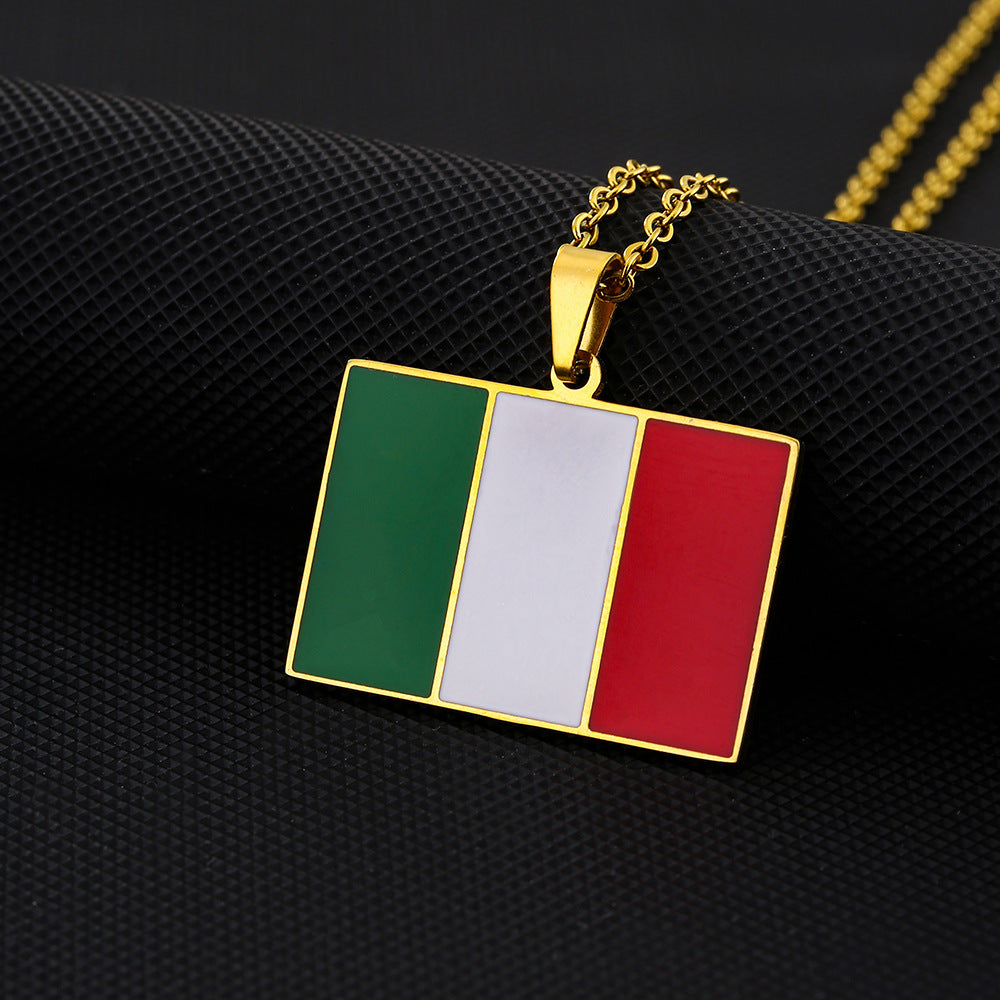 Collana con Pendente Rettangolare Etnico Vintage Minimalista per Donne e Uomini con Finitura Smaltata su Acciaio Inossidabile 304 a Catena O