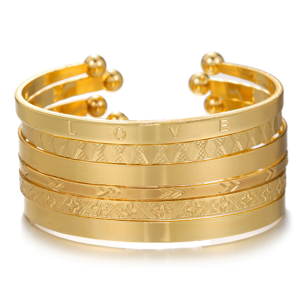 Personalized Geometric Round Iron Plated Cuff Bracelet Set for Unisex