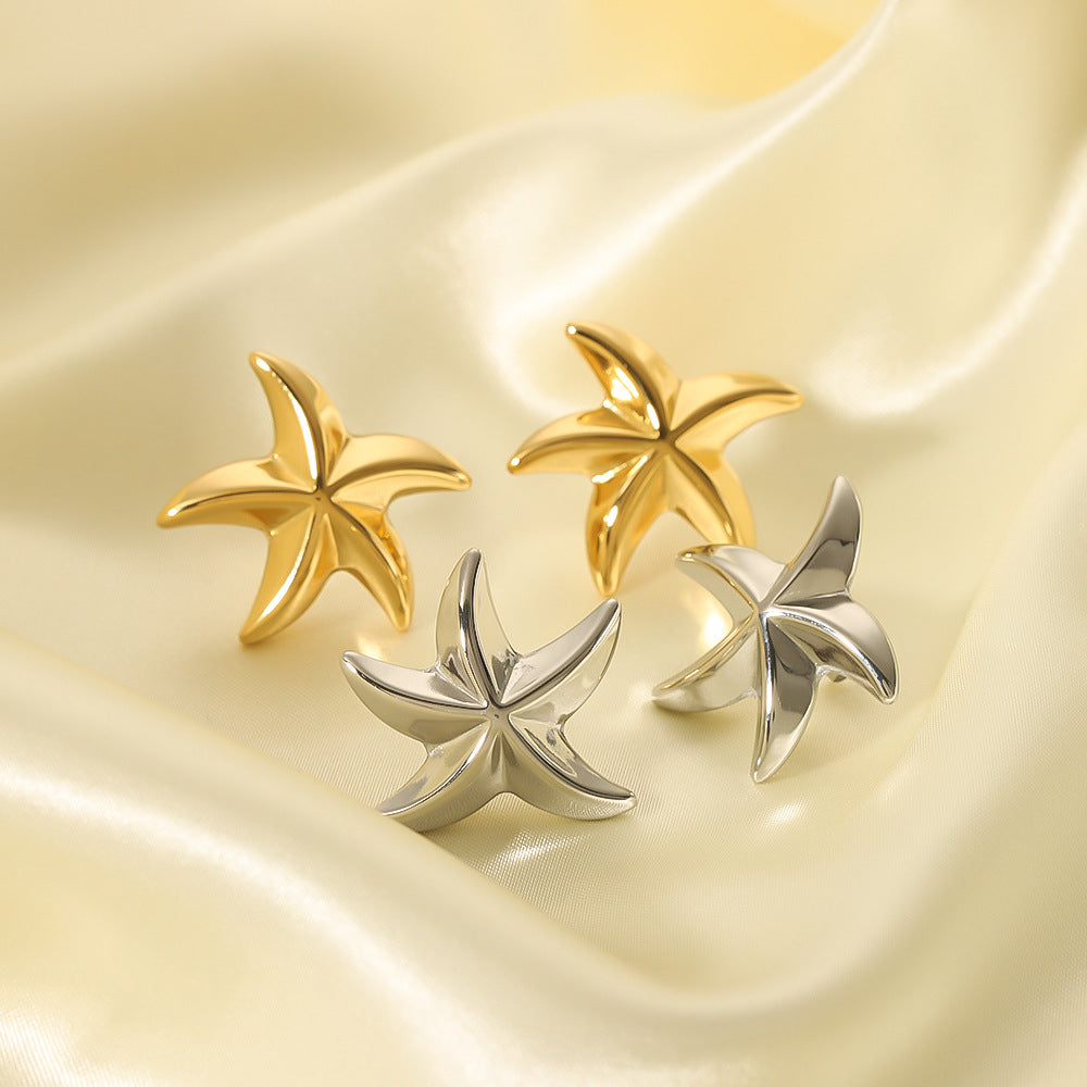 Minimalist Stainless Steel Star-Shaped Earrings with 18K Gold Plating for Women Ocean-Inspired Geometric Animal Design