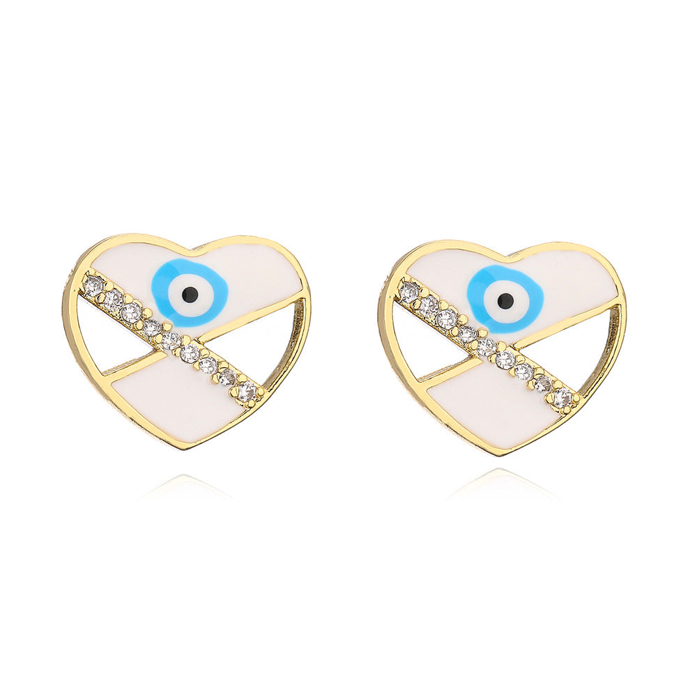 Geometric Eye-Shaped Enamel Zirconia Earrings for Women in Copper with 18K Gold Plating