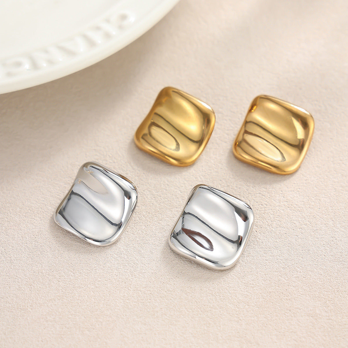 Minimalist Square Geometric Stainless Steel PVD Polished Earrings for Women