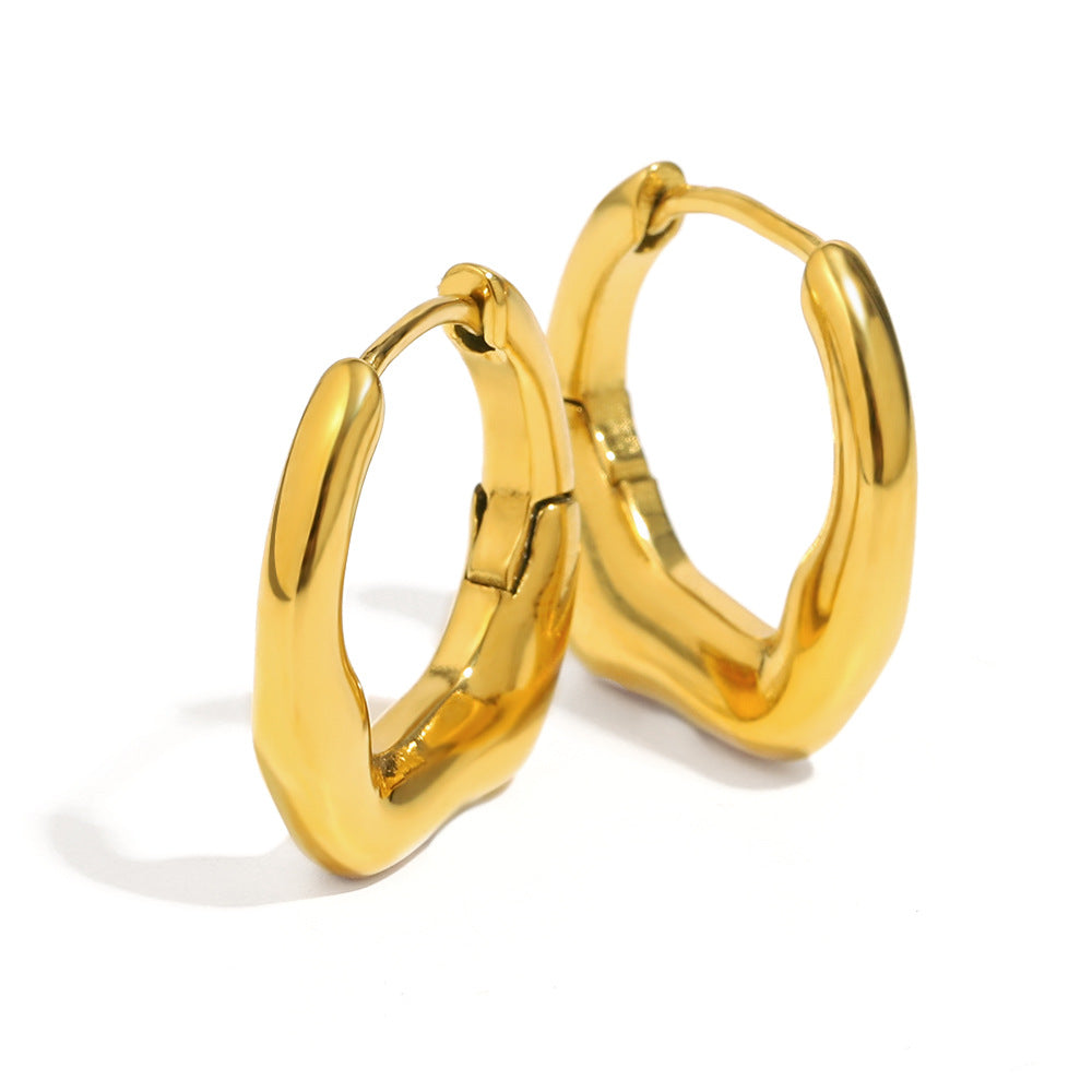 Minimalist Geometric Stainless Steel Earrings with 18K Gold Plating Irregular Hoop Style for Women