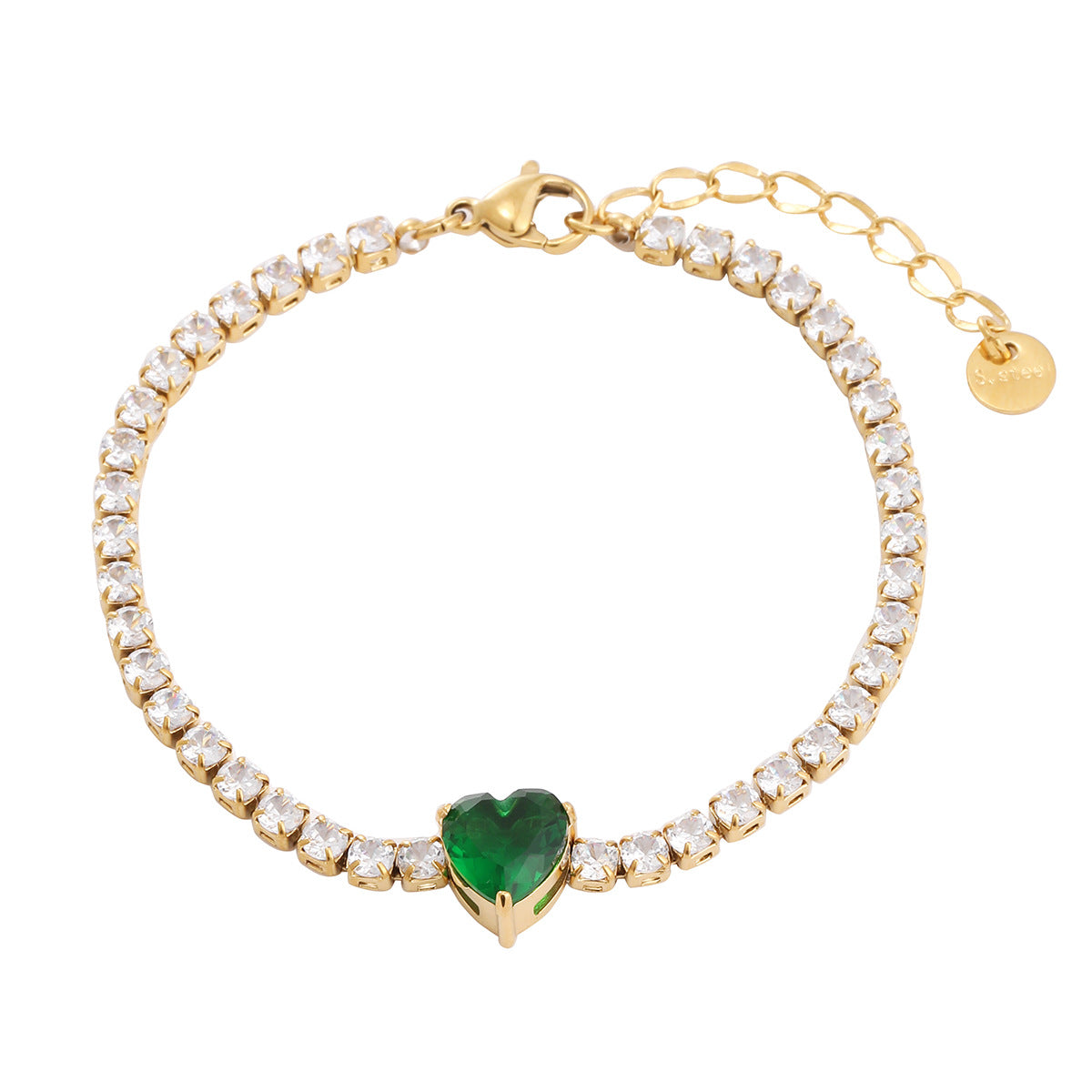 Fashion OL Geometric Heart 18K Gold Plated Stainless Steel Rhinestone Bracelet for Women