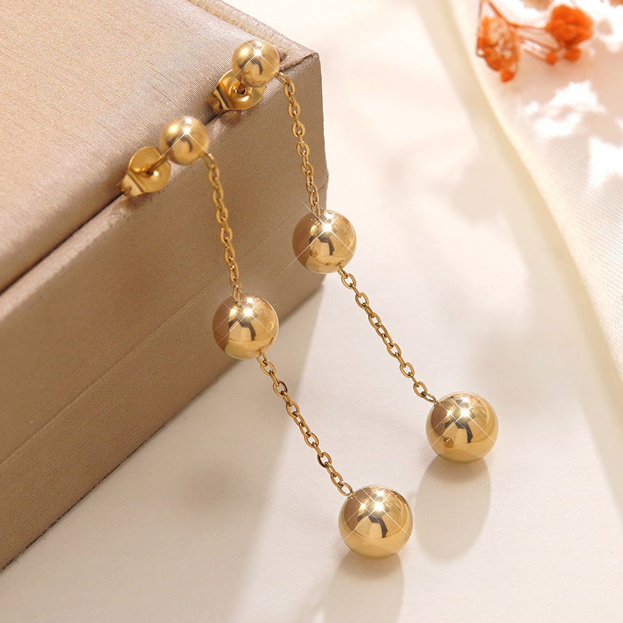 Elegant Geometric Round Stainless Steel Plated 18K Gold Tassel Earrings for Women