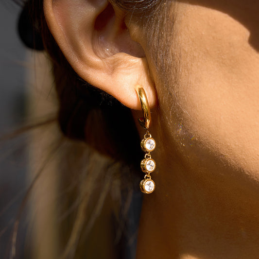 Elegant Geometric Stainless Steel PVD Cubic Zirconia Tassel Earrings for Women