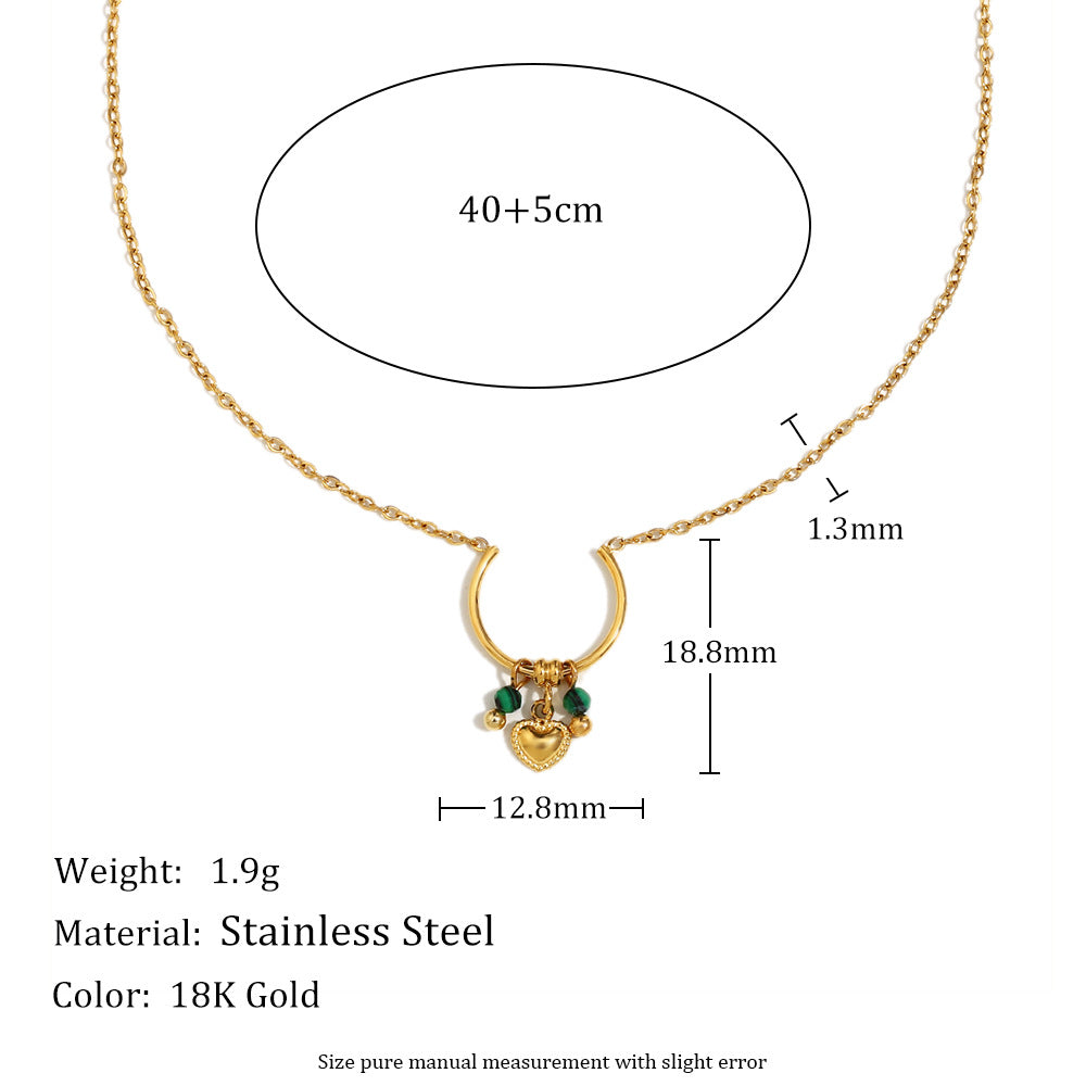 Fashionable Minimalist Geometric Round Ring and Heart Pendant Necklace in Stainless Steel with 18K Gold Plating for Women