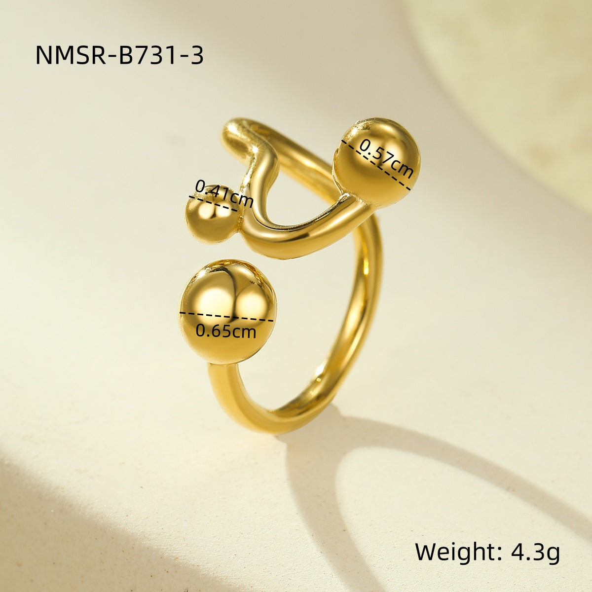 Geometric Stainless Steel Open Ring with Plated Finish for Women, Irregular Shape Fashionable Office Wear Jewelry