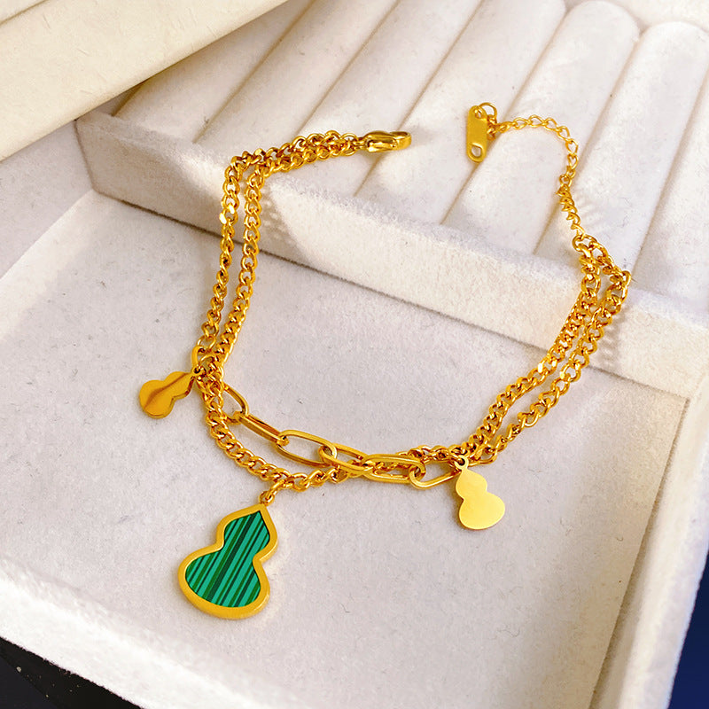 Minimalist Sweet Green Gourd Double Layer Titanium Steel Bracelet