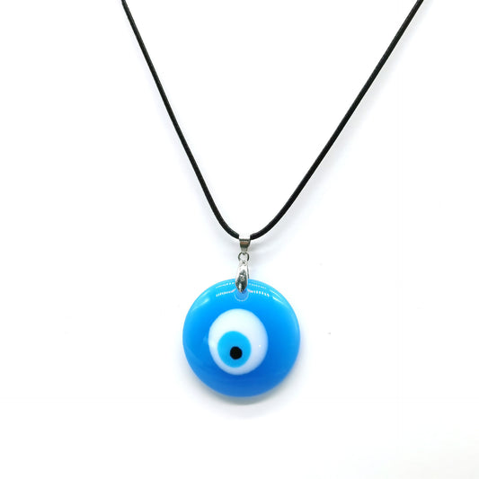 Ethnic Vintage Geometric Resin Evil Eye Pendant Leather Cord Necklace