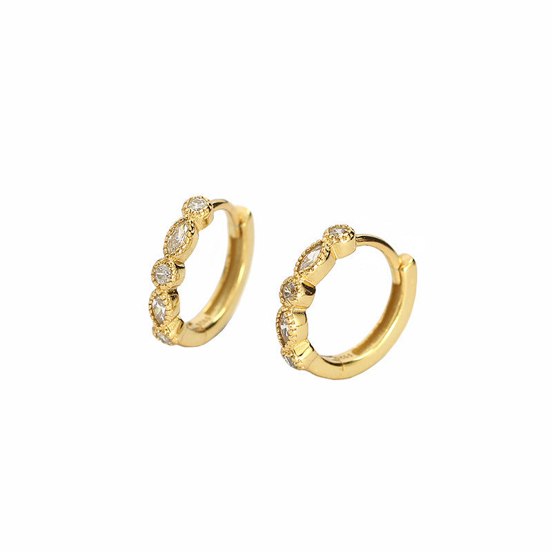 Sweet 925 Sterling Silver Geometric Round Oval Cubic Zirconia Inlay Hoop Earrings for Women