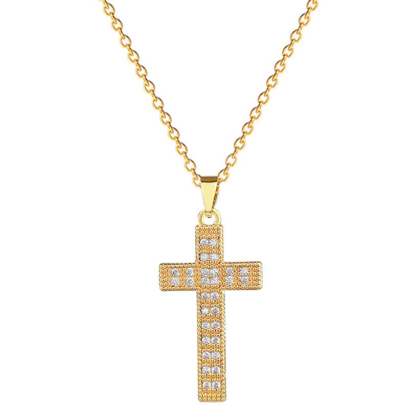 Sweet Luxury Cross Cubic Zirconia Titanium Steel Necklace for Unisex