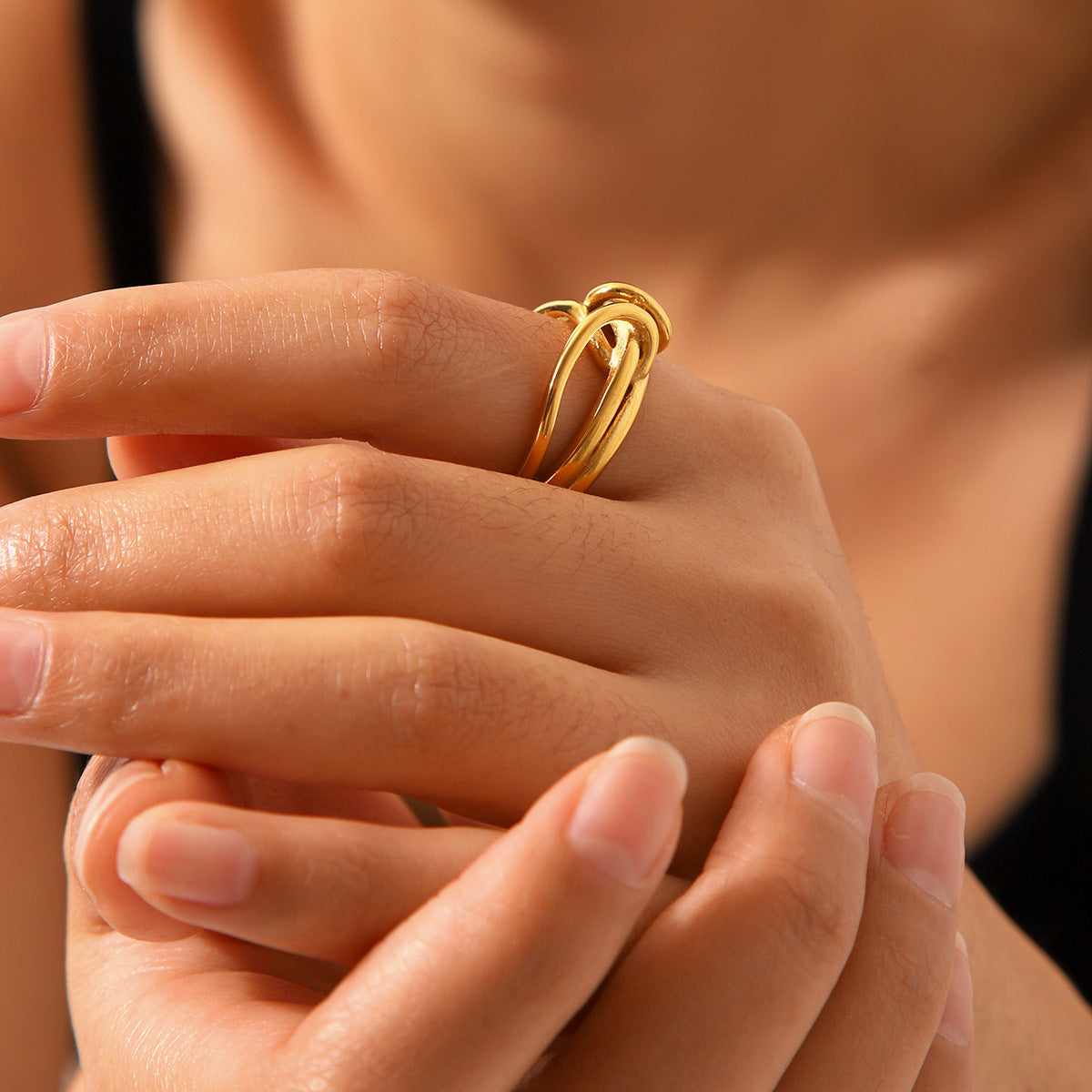 Minimalist Geometric Open-End Stainless Steel Ring for Women with 18K Gold Plating