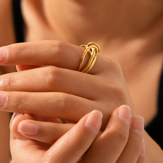 Minimalist Geometric Open-End Stainless Steel Ring for Women with 18K Gold Plating