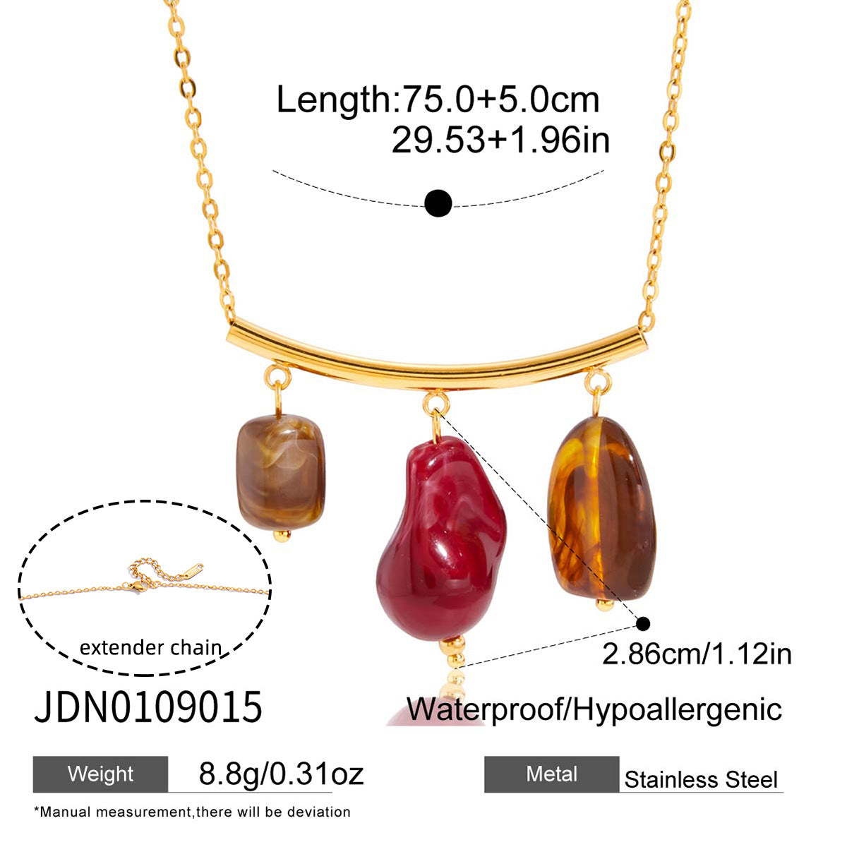 Collar de suéter de resina geométrica minimalista para mujer, cadena de acero inoxidable con colgante de acero de titanio, electrochapado para otoño invierno