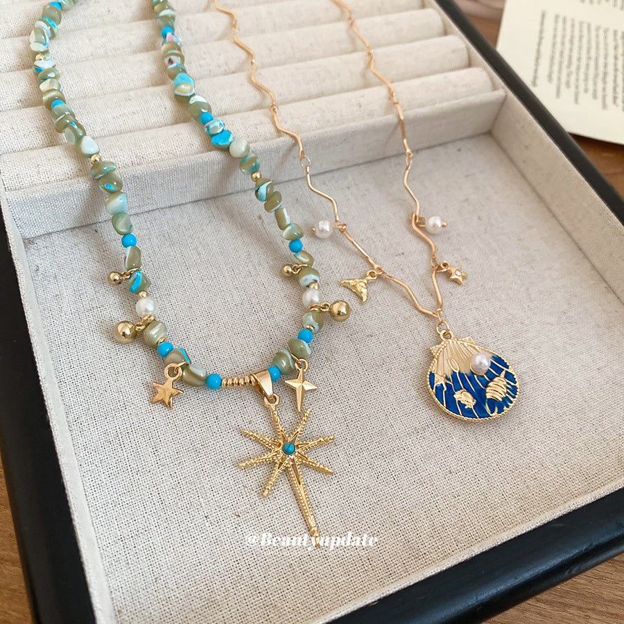 Collana Minimalista a Forma di Stella in Conchiglia Placcata Oro da Donna, Delicata Catena per Clavicole per Vacanze al Mare e Uso Quotidiano