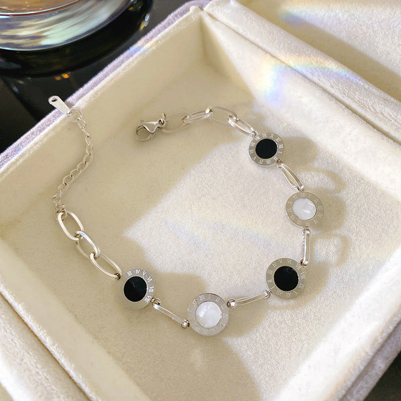 Minimalist Sweet Black and White Geometric Plated Titanium Steel Bracelet for Unisex