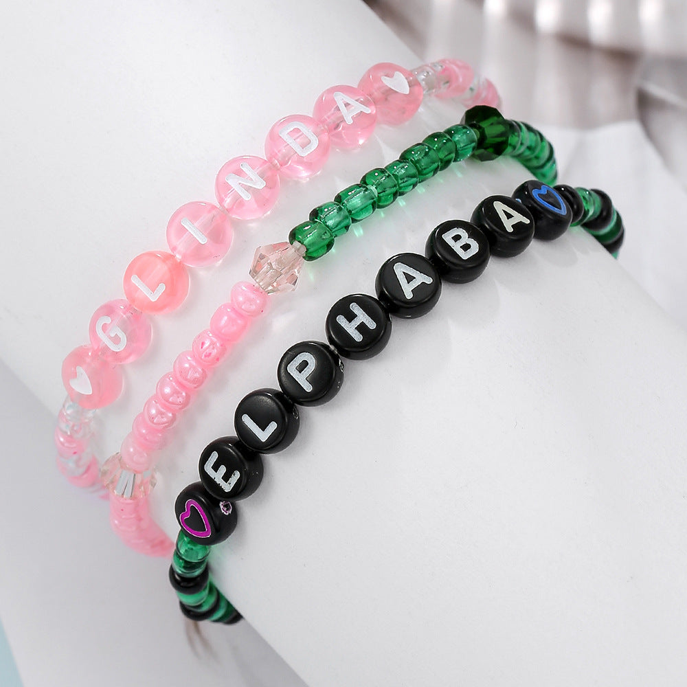 Streetwear Handmade Letter Polymer Clay Acrylic Glass Bead Bracelet Unisex