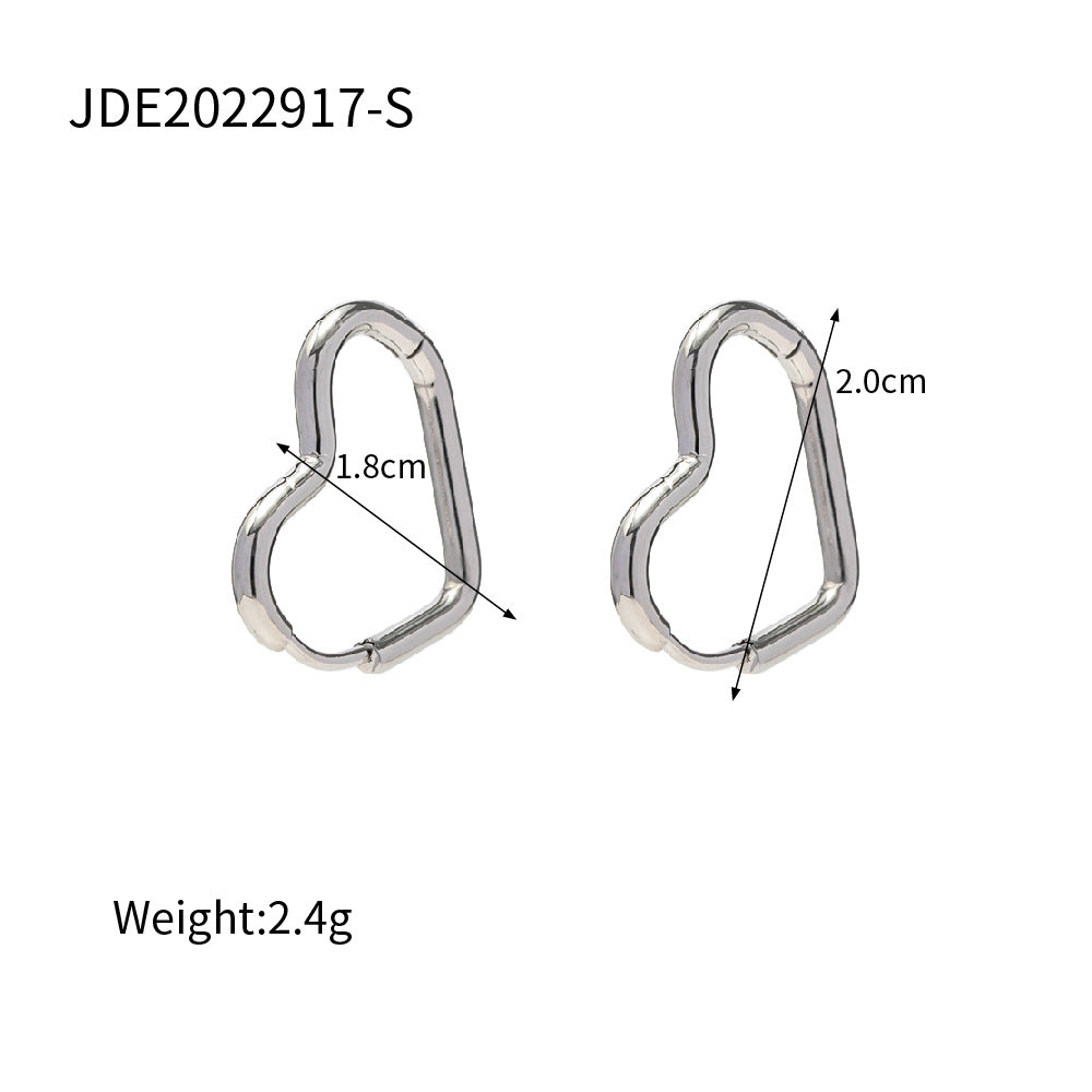 INS Style Heart-Shaped Titanium Steel Earrings with 18K Gold Plating for Women