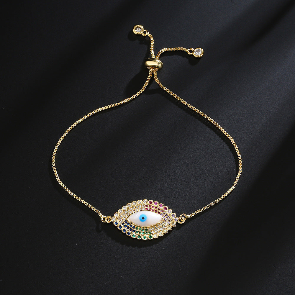 Luxury Adjustable Evil Eye Bracelet in Copper with Gold Plating and Enamel Finish Geometric Design Women's Fashion Accessory