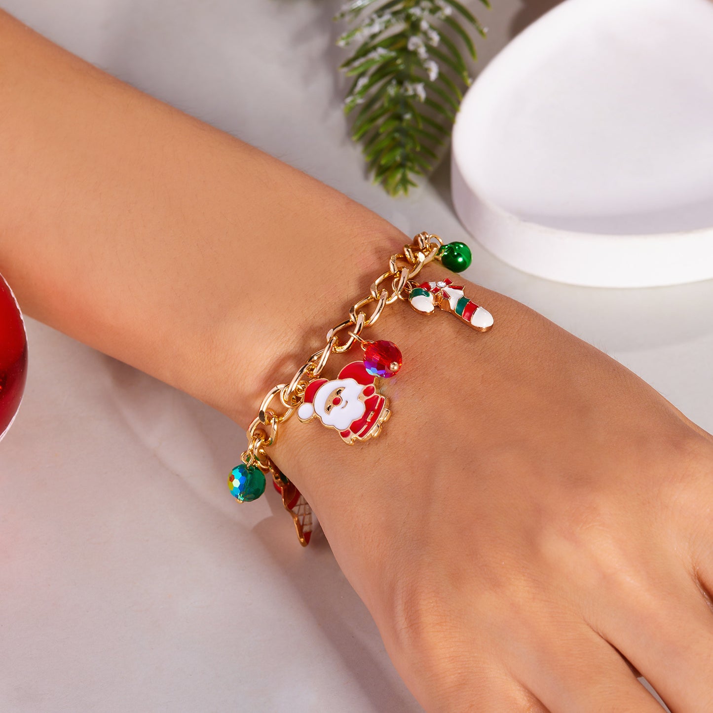 Pulsera de árbol de Navidad para mujer con diseño de bastón de Papá Noel, joyería minimalista de aleación para vacaciones