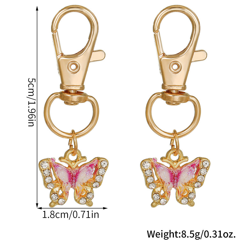 Gradient Acrylic Butterfly Keychain with Heart and Teardrop Charms