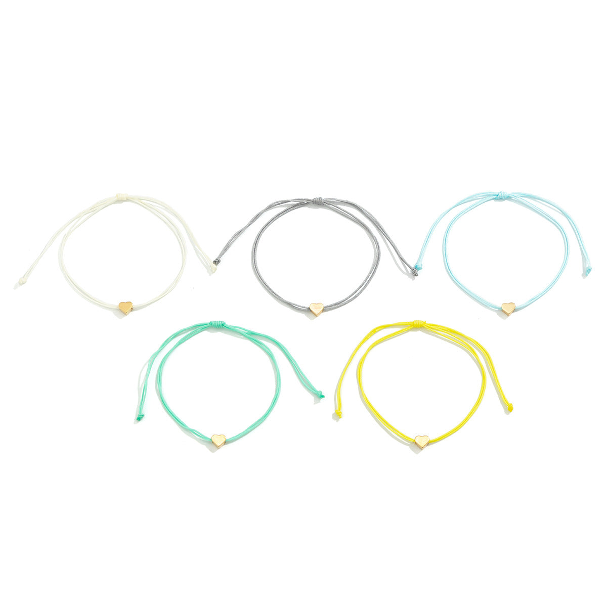 Set braccialetto minimalista a cuoricino regolabile con chiusura a scorrimento in lega con finitura placcata da donna, bracciale colorato dolce e ispirato al bosco impilabile