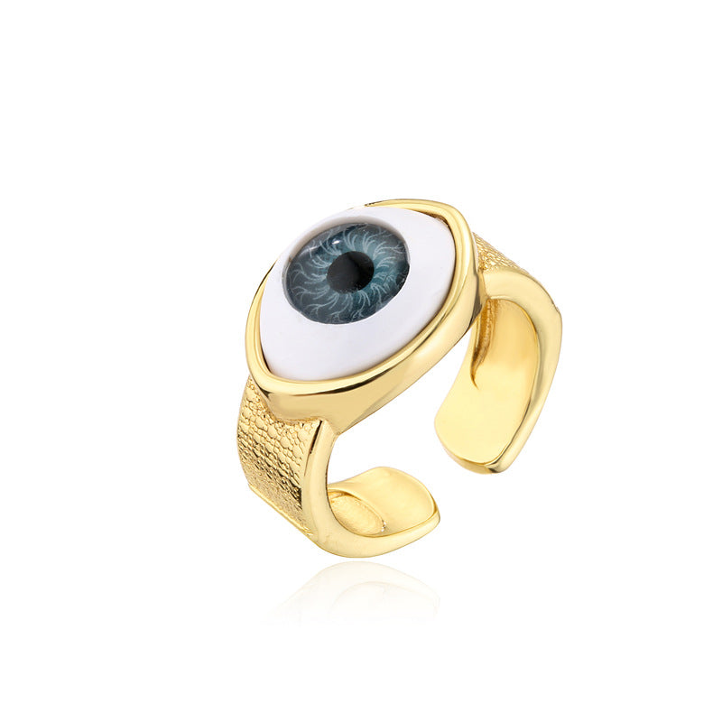 Anello Geometrico Occhio di Allah in Rame con Placcatura in Oro 18K da Donna con Fascia Aperta Regolabile