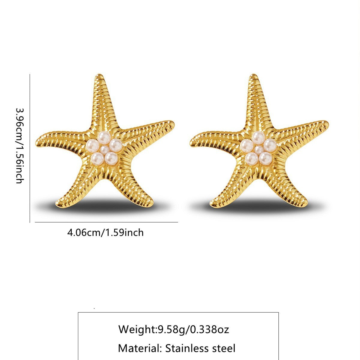 Luxury Casual Starfish Pearl Stainless Steel Stud Earrings for Women