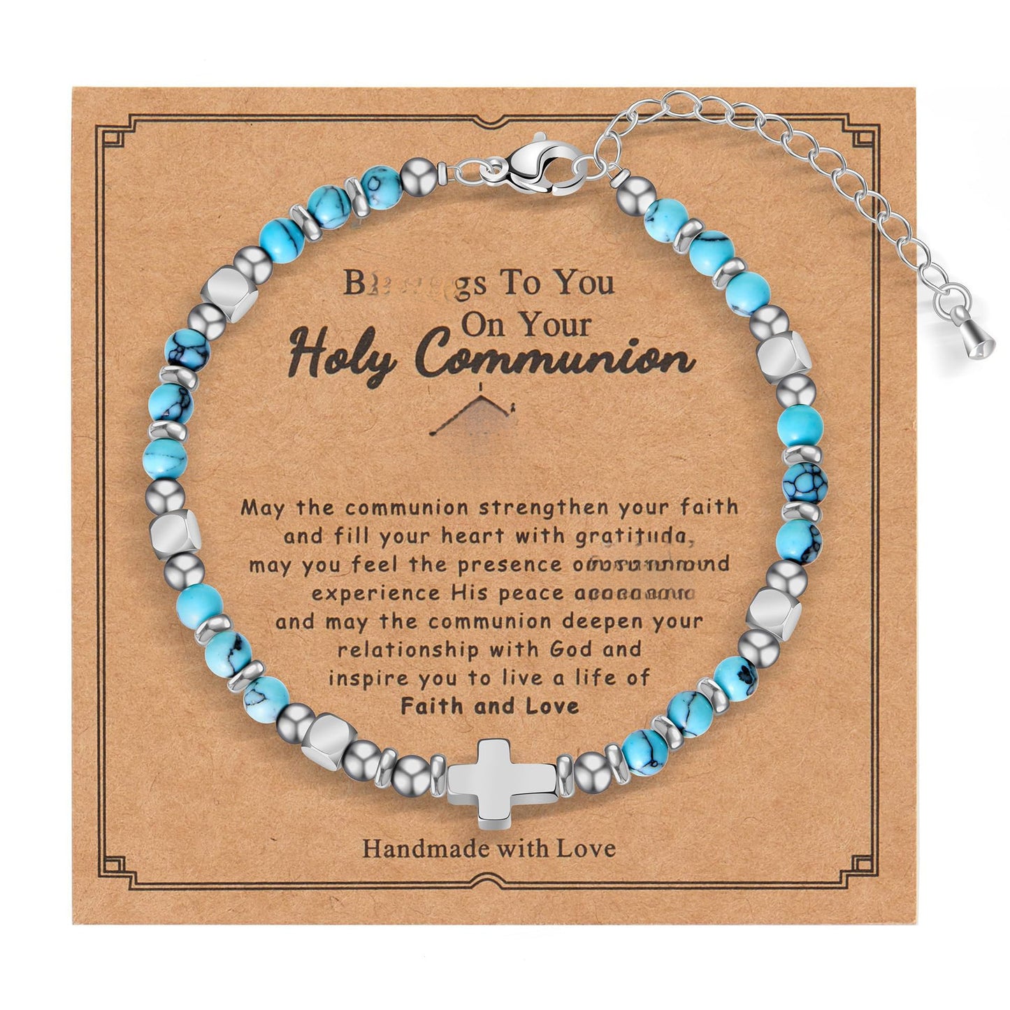 Minimalist Cross Stainless Steel Ball Chain Bracelet with Pink Crystal and Blue Turquoise for Women