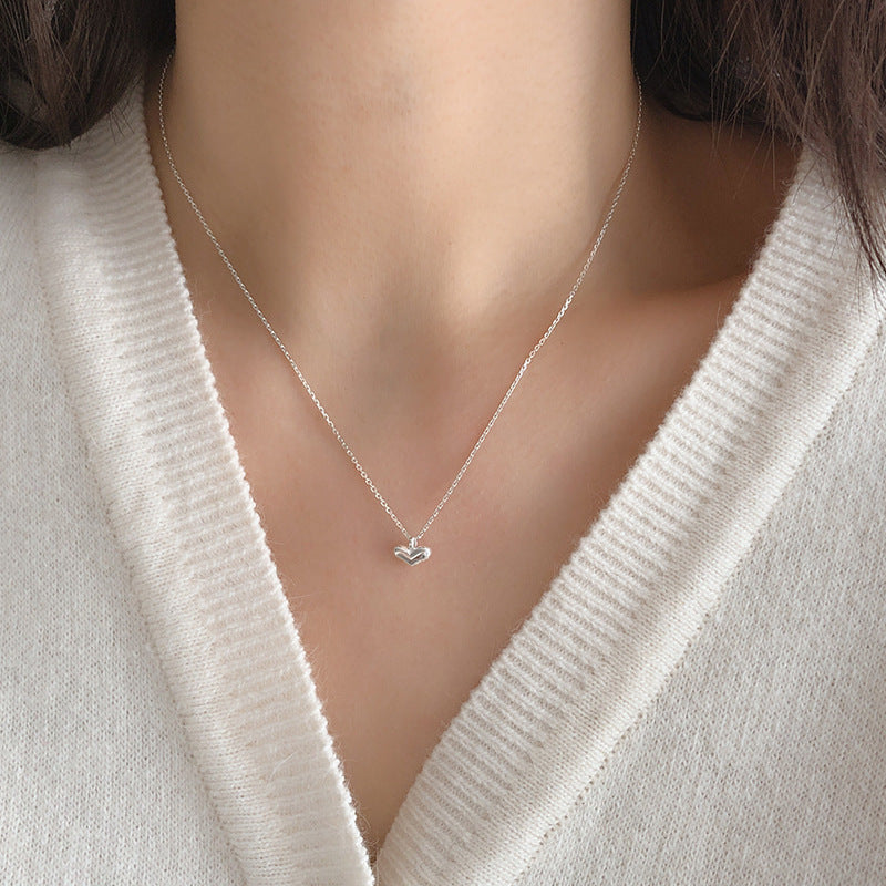 Minimalist Heart-Shaped 925 Sterling Silver Necklace with Plated Finish, Snake Chain Style