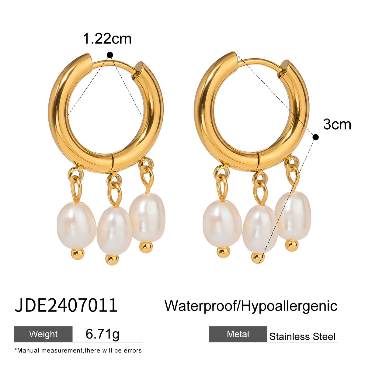 Pendientes geométricos de acero inoxidable chapados con detalles de perlas para mujer, joyería minimalista y a la moda