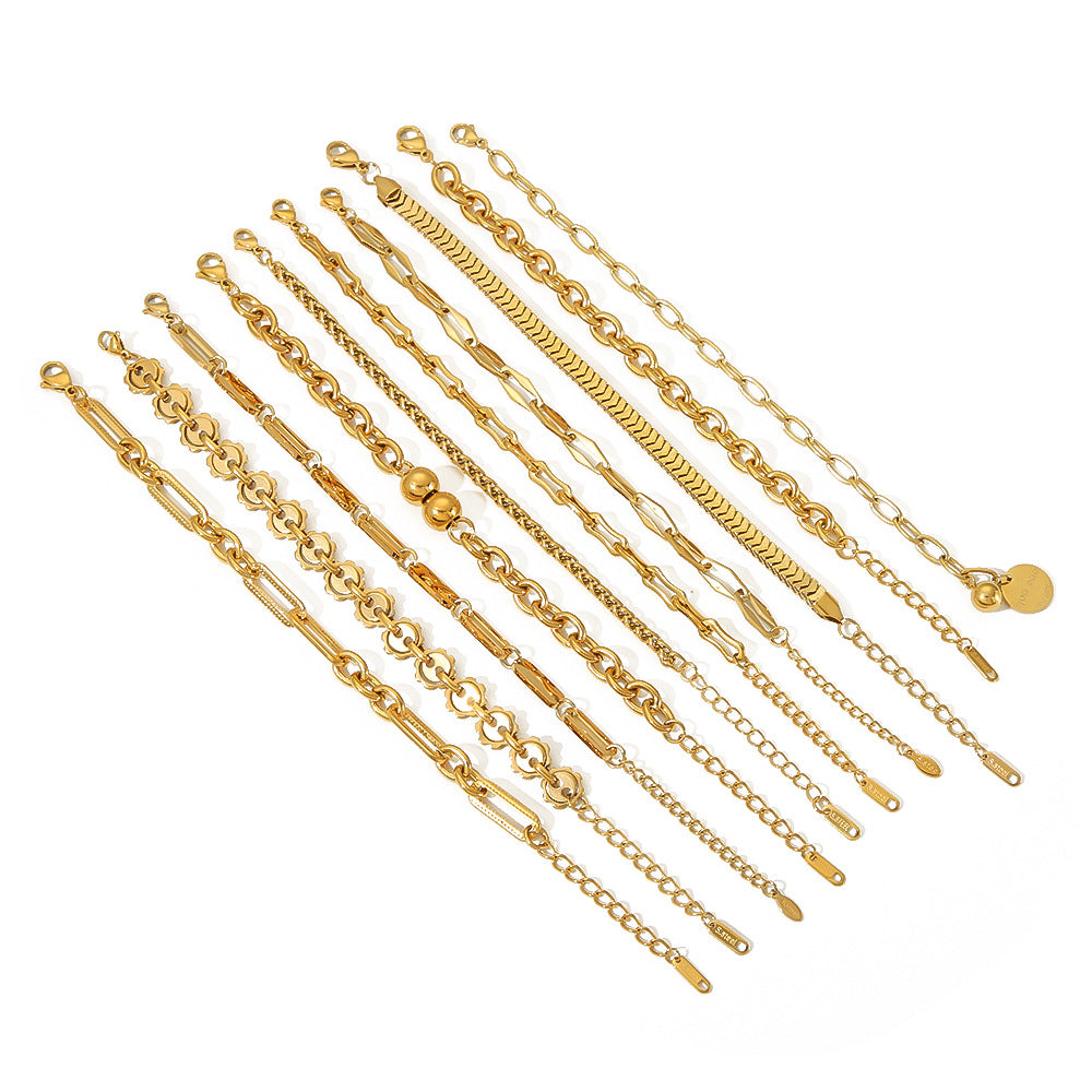 Punk Style Geometric Stainless Steel Handmade Chain Bracelet with 18K Gold Plating