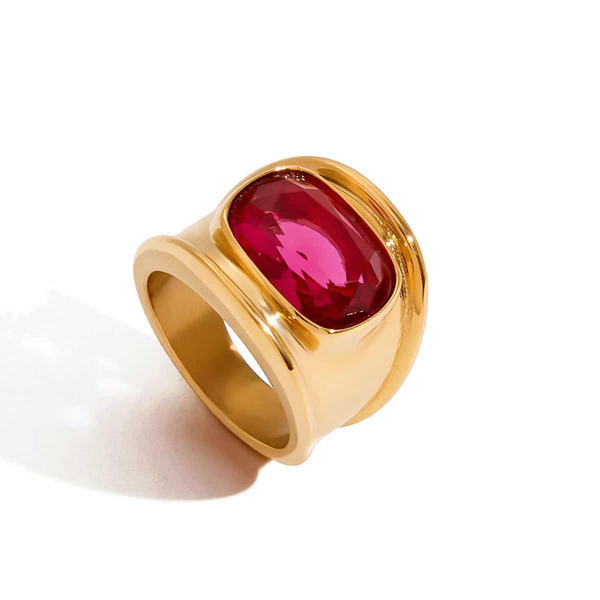 Geometric Stainless Steel Plated Ring with Cubic Zirconia for Women