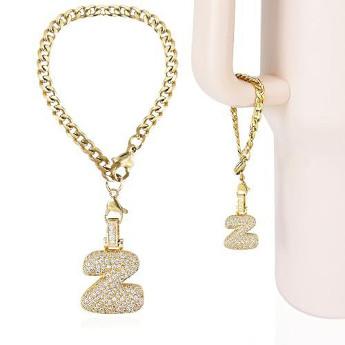 Cubic Zirconia Inlaid Brass Letter Charm Bar with Plated Finish