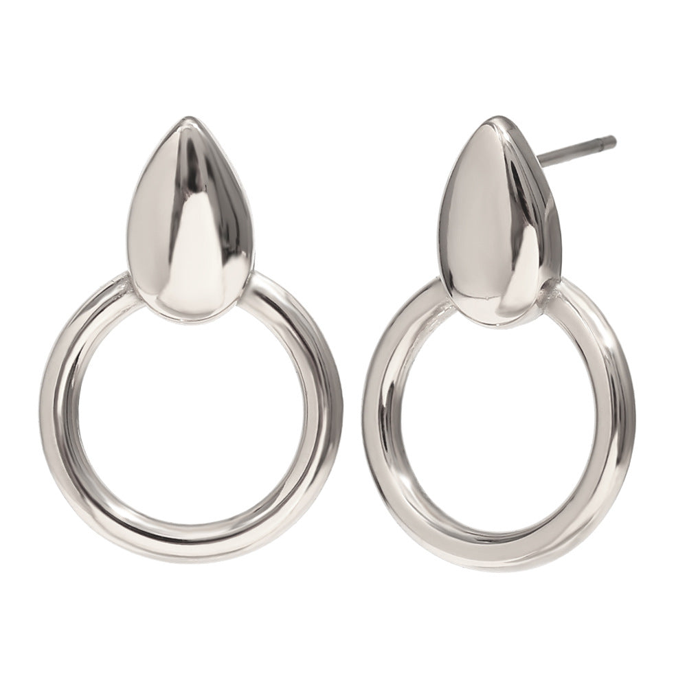 Minimalist Geometric Stainless Steel Earrings with 18K Gold Plating Waterdrop and Hoop Hybrid Design for Women