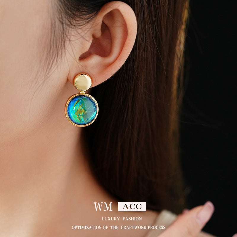 Chic Minimalist Round Resin Stud Earrings with Steel Posts for Women Geometric Fashion Accessory