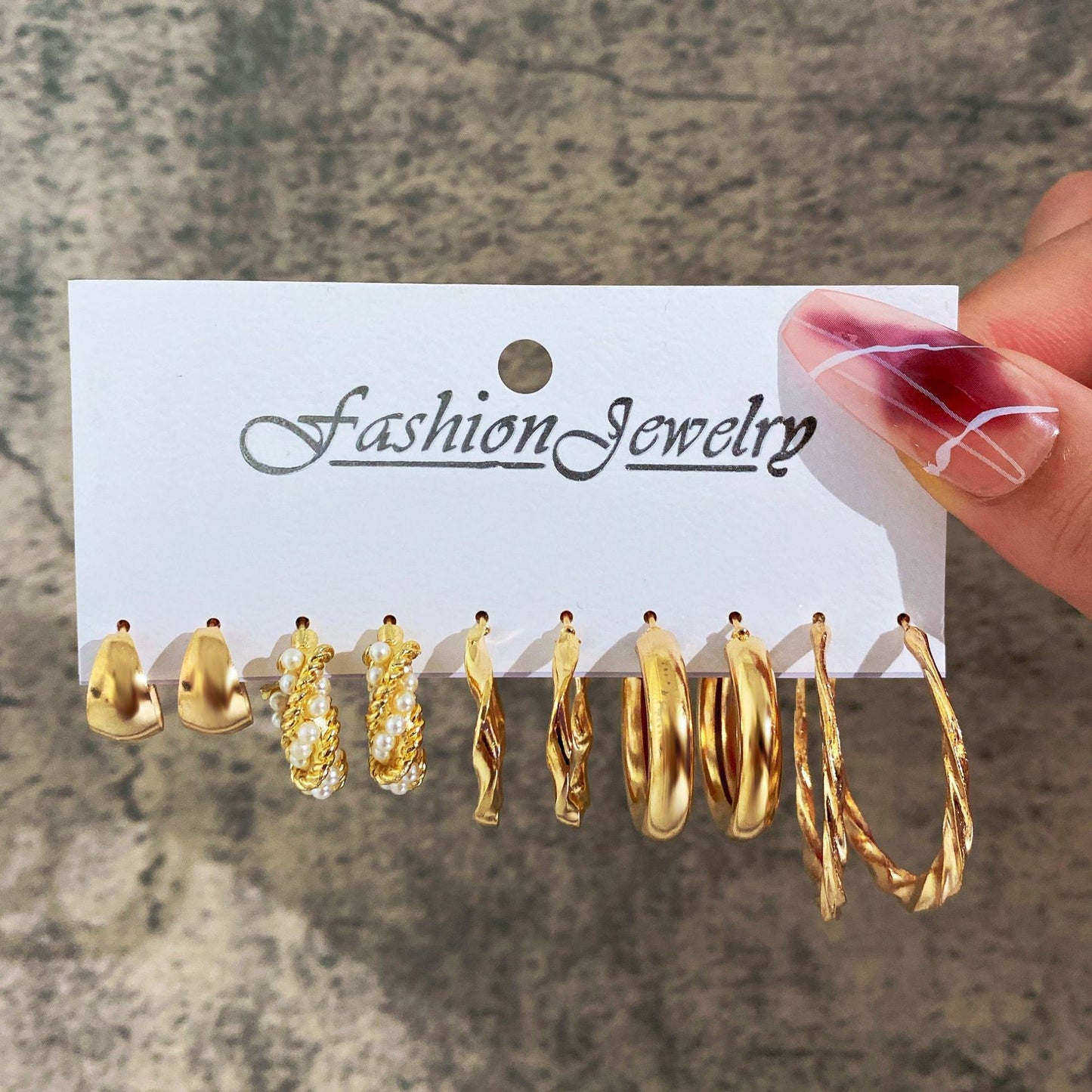 Fashion Geometric Round Gold Plated Zinc Alloy C-Shape Hoop Earrings with 925 Sterling Silver Posts