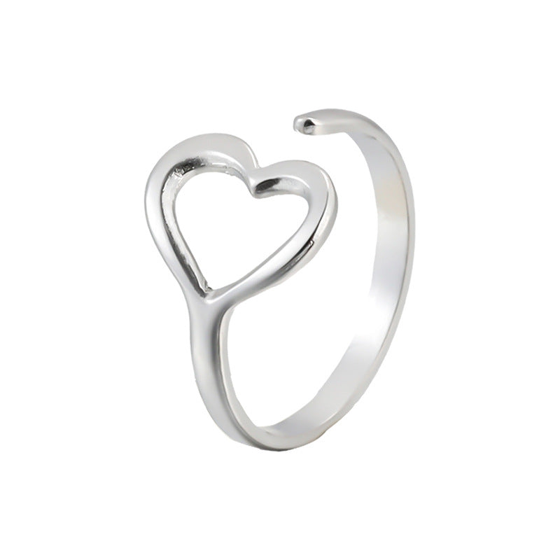 Anello regolabile dolce e minimalista a forma di cuore in acciaio inossidabile con finitura placcata per donna