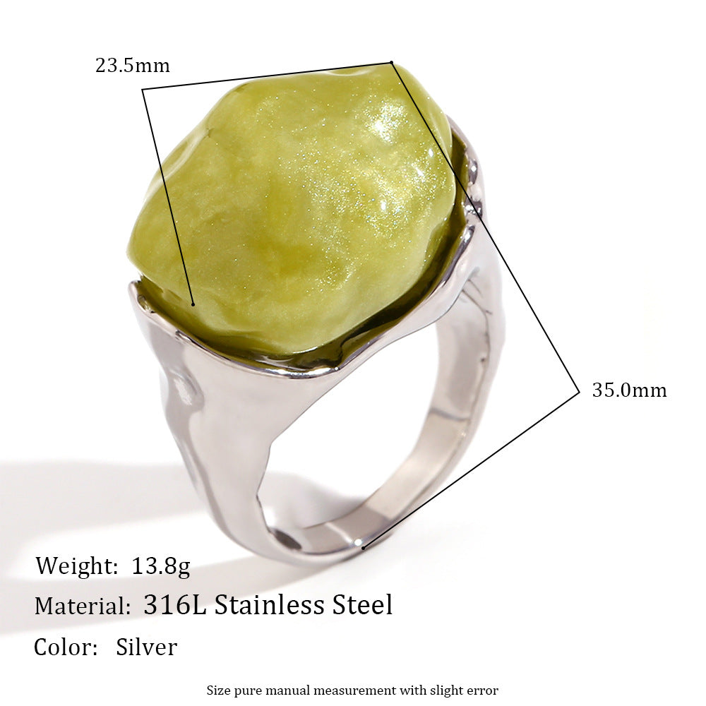 Vintage Style Geometric Acrylic Accent Ring in Stainless Steel with Plating for Women