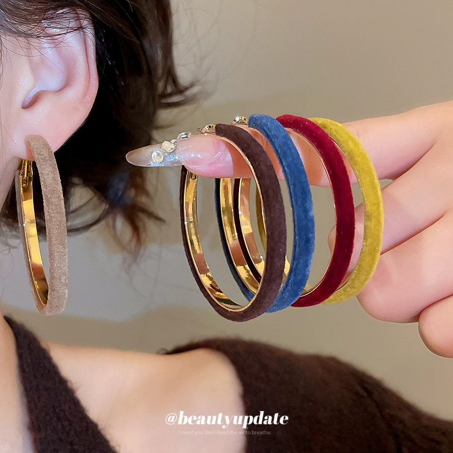 Pendientes de aro redondos geométricos minimalistas de terciopelo flocado para mujer de plata de ley 925