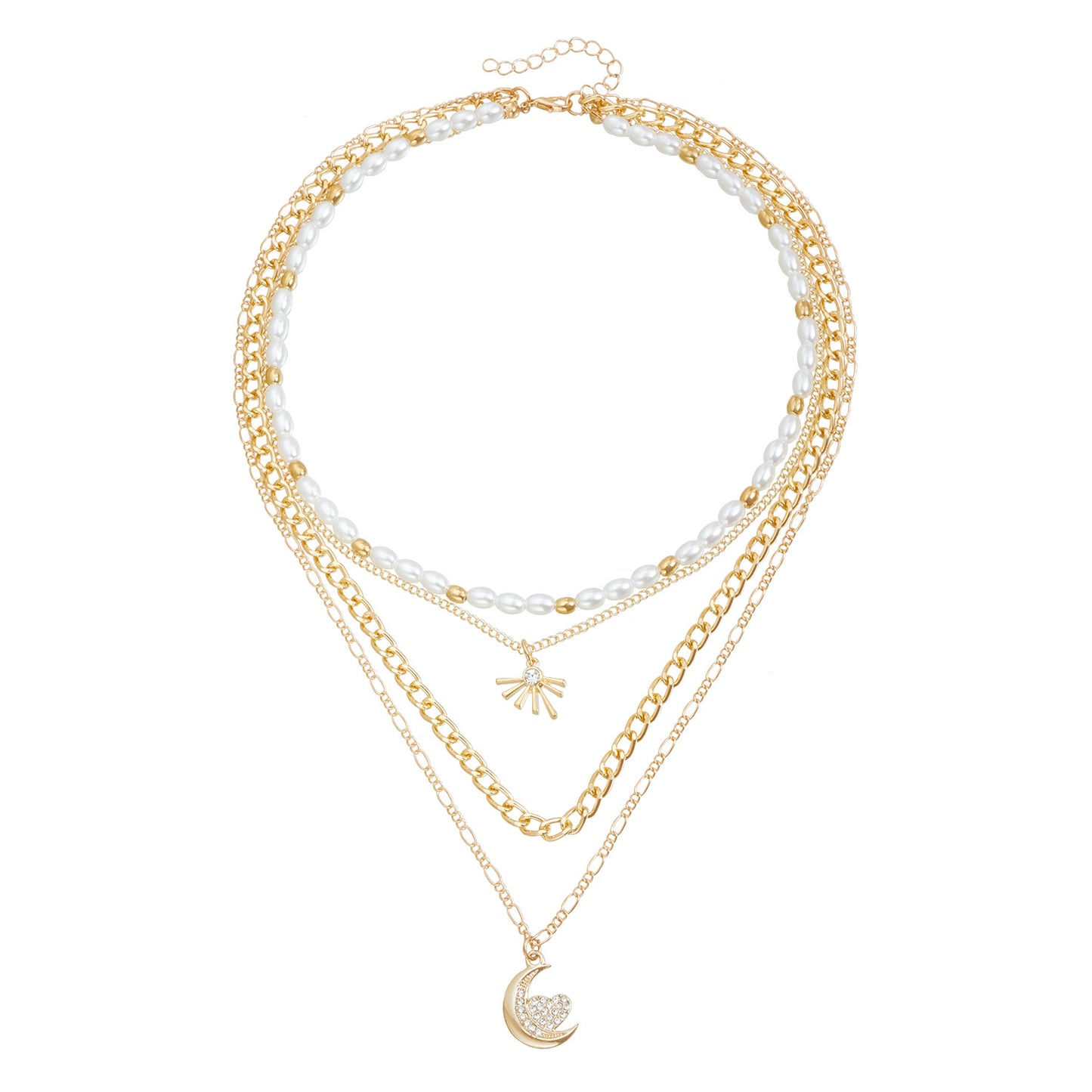 Vintage Sexy Multi-Layer Moon and Heart Pendant Necklace in Alloy with Plated Finish for Women
