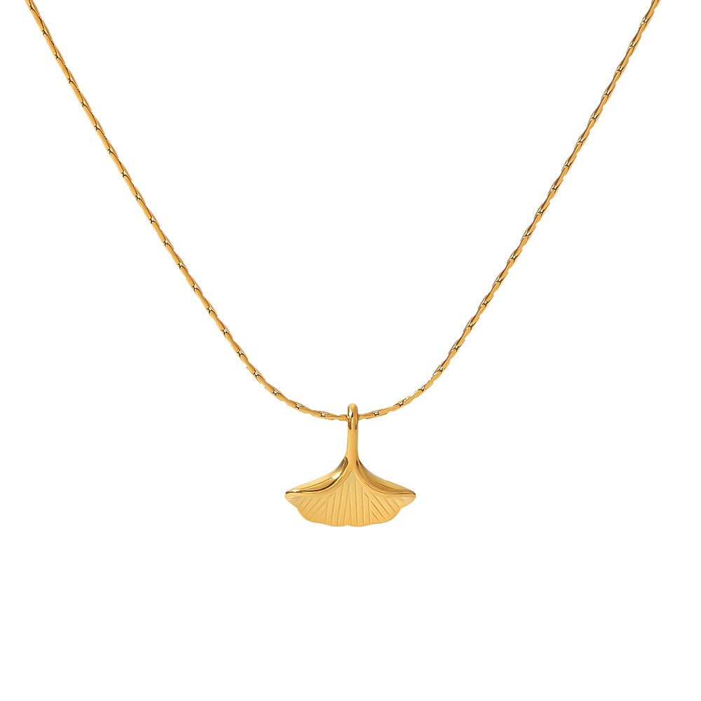 Minimalist Ginkgo Leaf Pendant Necklace in Stainless Steel with 18K Gold Plating on O-Chain for Women
