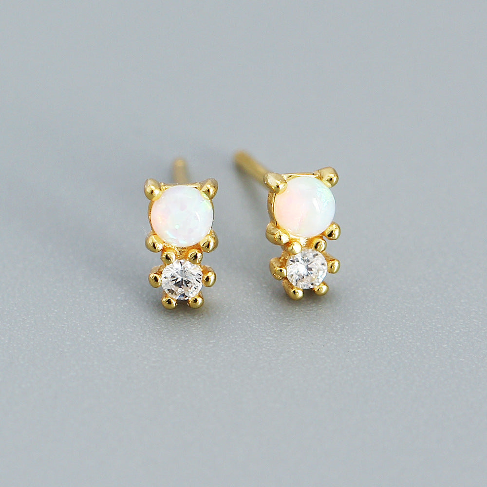 Orecchini da donna minimalisti geometrici dolci in argento sterling 925 con opale intarsiato e strass