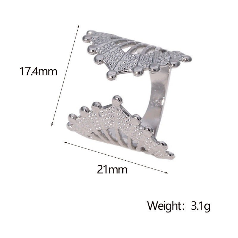 Vintage Geometric Fan-Shaped Hollow Stainless Steel Adjustable Open Ring for Women