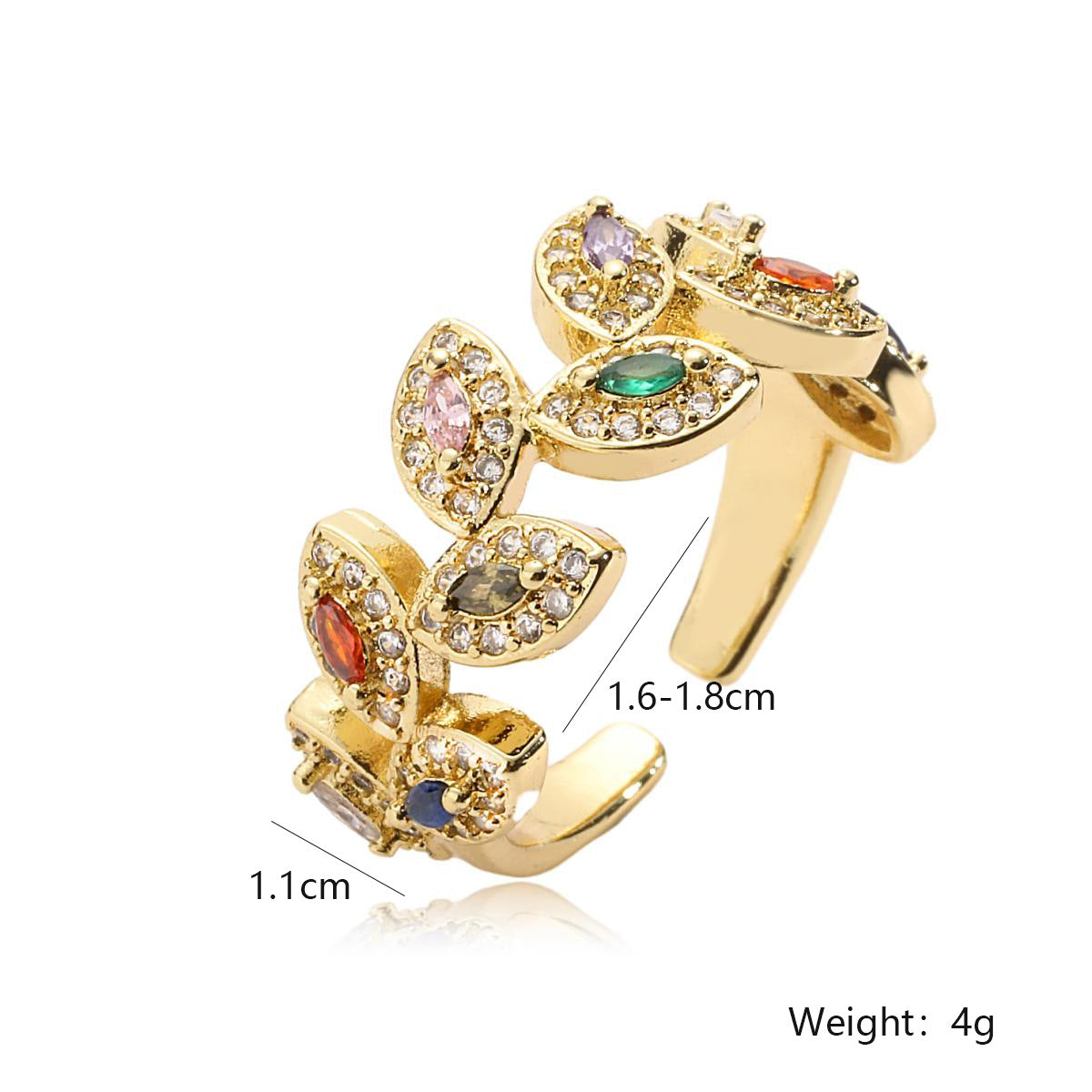 Minimalist Geometric Adjustable Ring for Women in Copper with 18K Gold Plating and Zircon Inlay