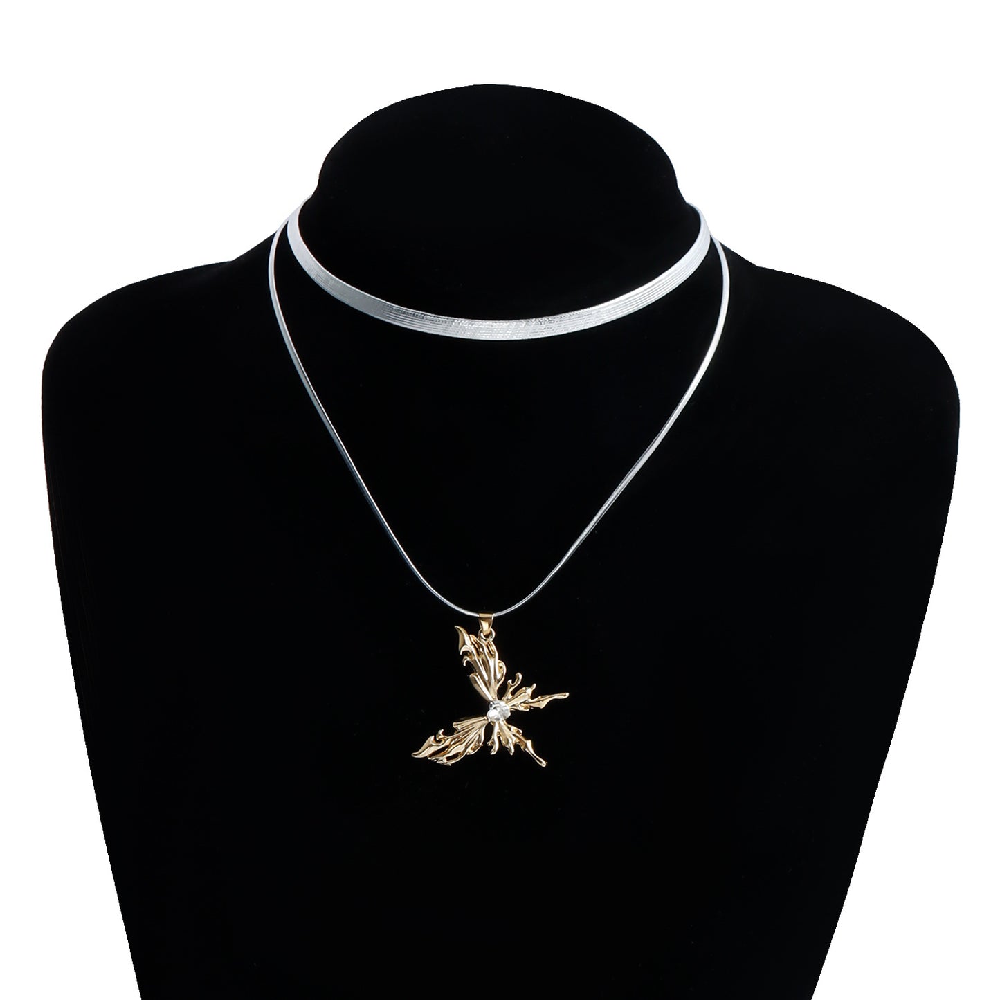 Minimalist Butterfly Wing Pendant Necklace with Plated Alloy and PU Cord for Women