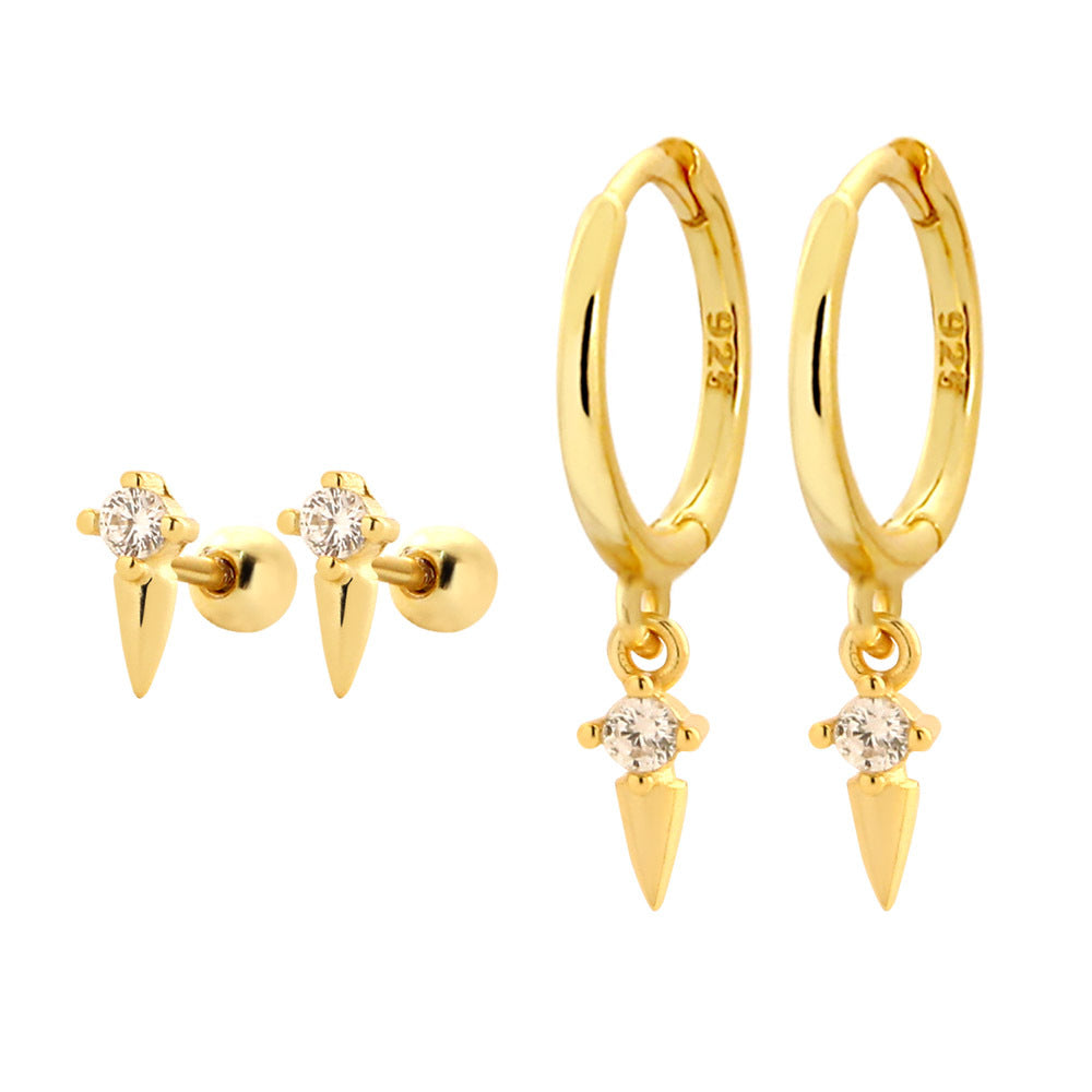 Pendientes de aro con remaches y tornillos geométricos de plata de ley 925 Sweet Streetwear para mujer