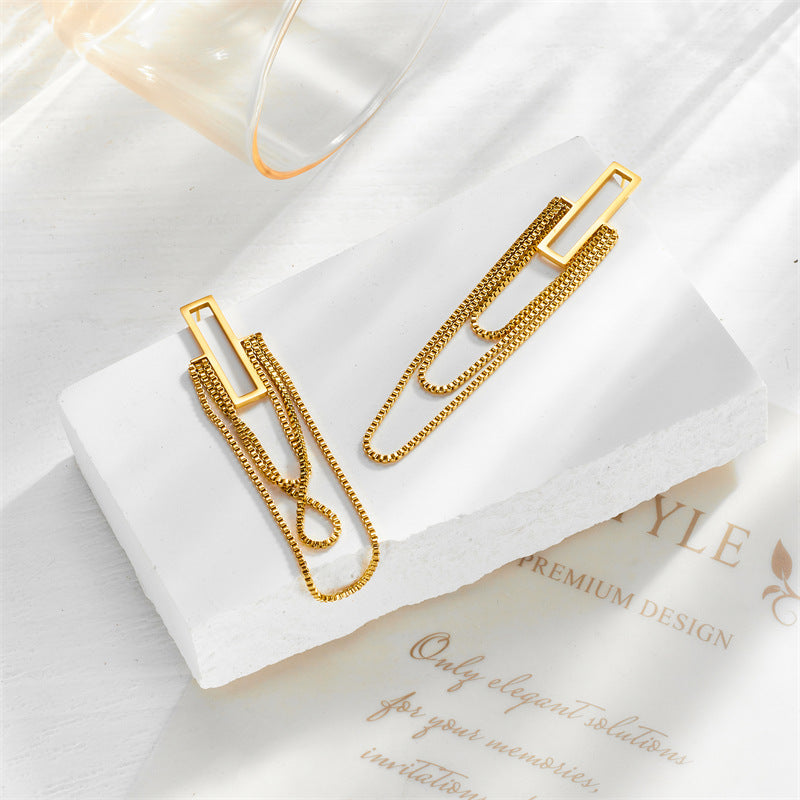 Orecchini a Nappa in Acciaio al Titanio Geometrici Chic con Placcatura in Oro da Donna