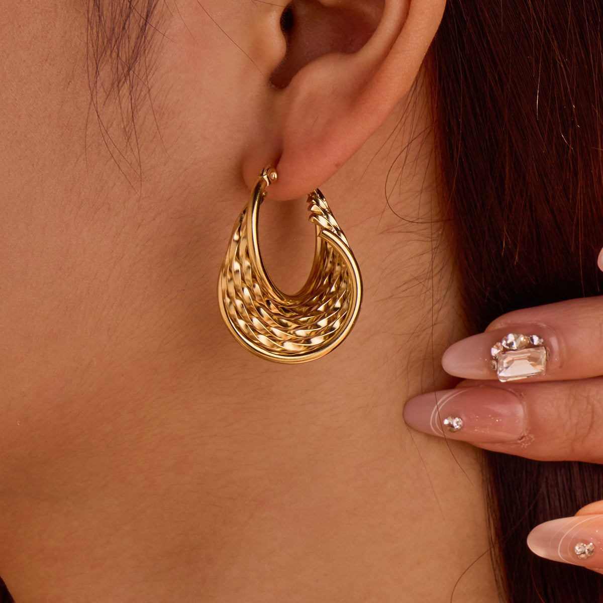Aretes de acero inoxidable geométricos minimalistas de moda con baño de oro de 18K para mujer